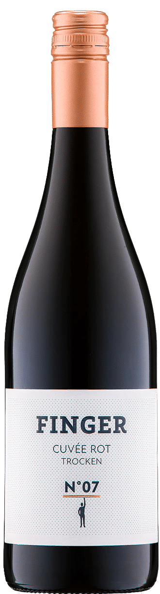 Weingut Andreas Finger, Rheinhessen, Rotwein, ROT, Cuvée, Weinliebe, Aus LIebe Zum Wein, Dornfelder, Cabernet Dorio, Merlot, Der Finger N°07 CUVÈE ROT TROCKEN ist ein kraftvoller deutscher Rotwein aus der renommierten Weinregion Rheinhessen in Deutschland, produziert vom Weingut Finger. Diese trockene Rotwein-Cuvée vereint mehrere Rebsorten zu einem harmonischen, fruchtbetonten Stil und repräsentiert modernen deutschen Weinbau mit Fokus auf Balance und Struktur. Im Glas zeigt sich der Wein in einem tiefen Rubinrot mit dunklen Reflexen. Das Bouquet entfaltet Aromen von reifen Kirschen, schwarzen Johannisbeeren und dunklen Beeren, ergänzt durch feine Noten von Gewürzen, Kakao und subtilen Röstaromen. Diese Kombination verleiht dem Wein Tiefe, Komplexität und einen ausdrucksstarken Charakter. Am Gaumen präsentiert sich die Finger N°07 CUVÈE ROT TROCKEN vollmundig, weich und harmonisch. Die samtigen Tannine verbinden sich mit der lebendigen Frucht, während die ausgewogene Säurestruktur Frische und Balance bietet. Der Abgang ist lang, rund und angenehm anhaltend. Dieser deutsche Rotwein aus Rheinhessen ist ein typischer Vertreter moderner Cuvée-Weine. Er überzeugt durch seine intensive Fruchtigkeit, seine klare Struktur und seinen eleganten, zugänglichen Stil – ideal für alle Liebhaber fruchtbetonter, deutscher Rotweine.