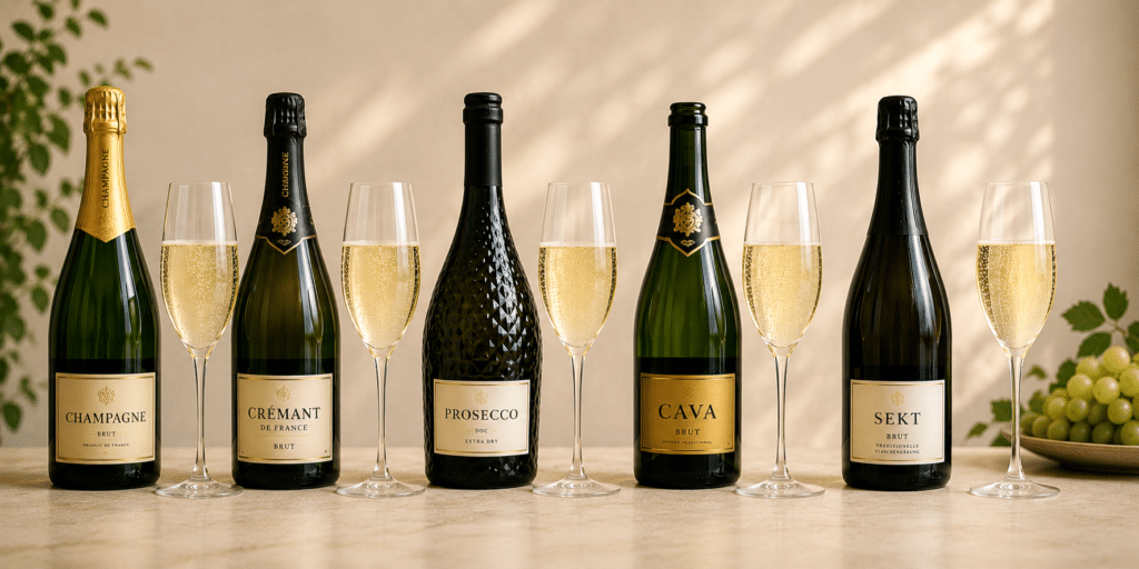 Champagner, Crémant, Prosecco, Cava und Sekt im Vergleich – die beliebtesten Schaumweine Europas auf einen Blick