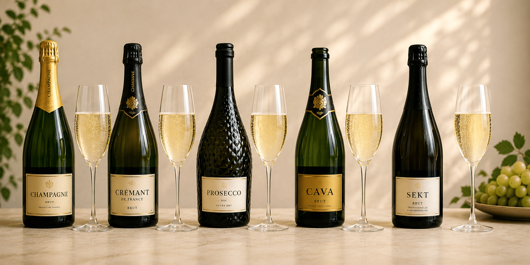 Champagner, Crémant, Prosecco, Cava und Sekt im Vergleich – die beliebtesten Schaumweine Europas auf einen Blick
