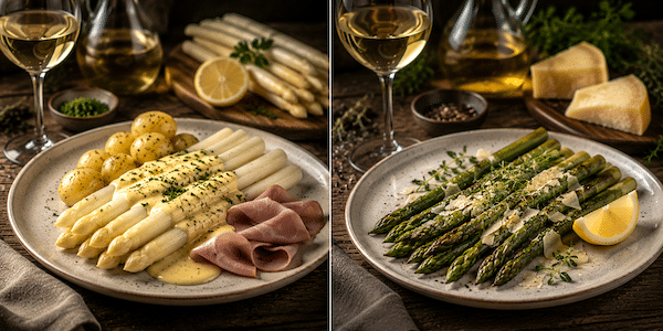 Weißer Spargel und frischer Weißwein – eine zeitlose Genusskombination.